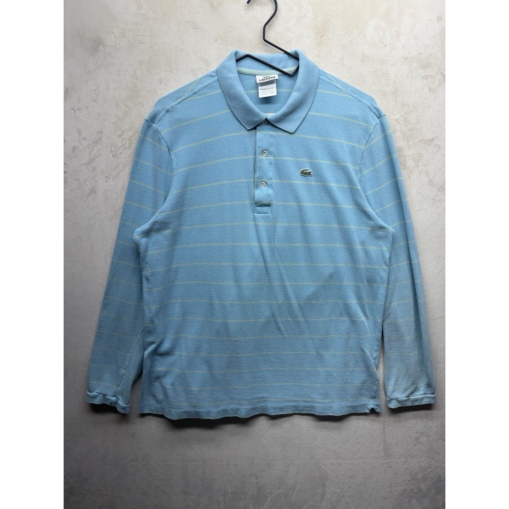 VTG CHEMISE Lacoste Polo Shirt Men XL 6 Blue Striped Long Sleeve Devanlay France
